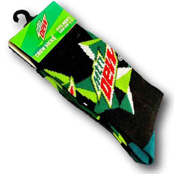 3/$20 Mountain Dew Retro Soda Logo Funny Novelty Crew Socks - NWT - Picture 3 of 3